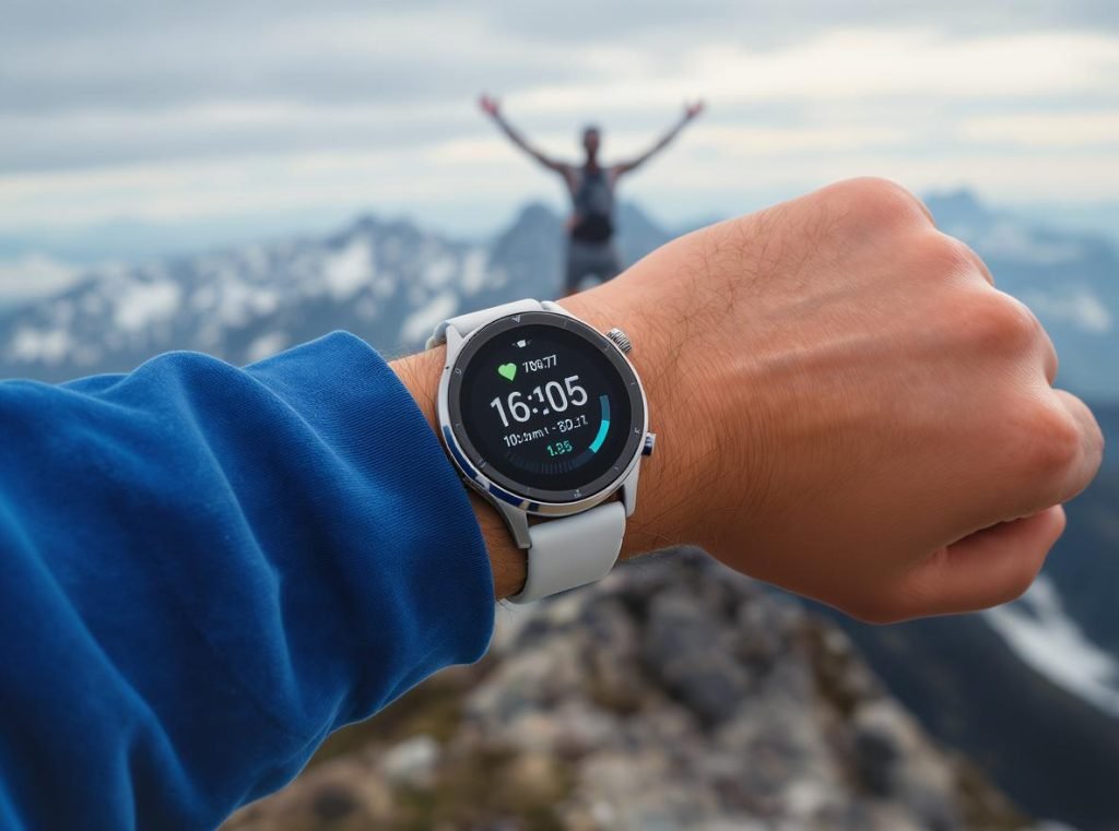 Athlete celebrating fitness success with VO2 max smartwatch tracking