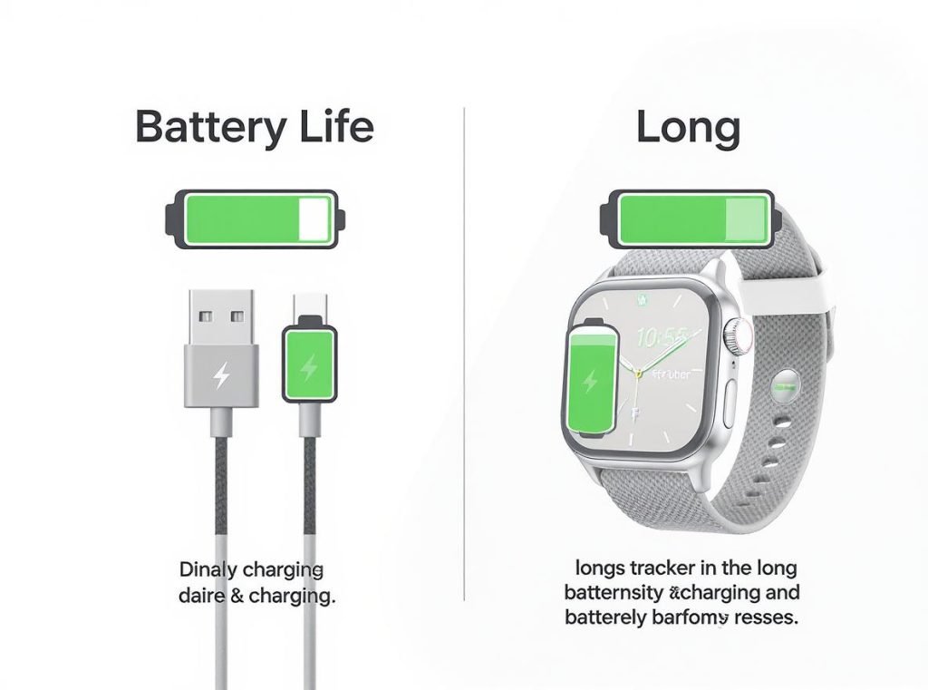 Battery life comparison showing smartwatch daily charging vs fitness tracker weekly charging