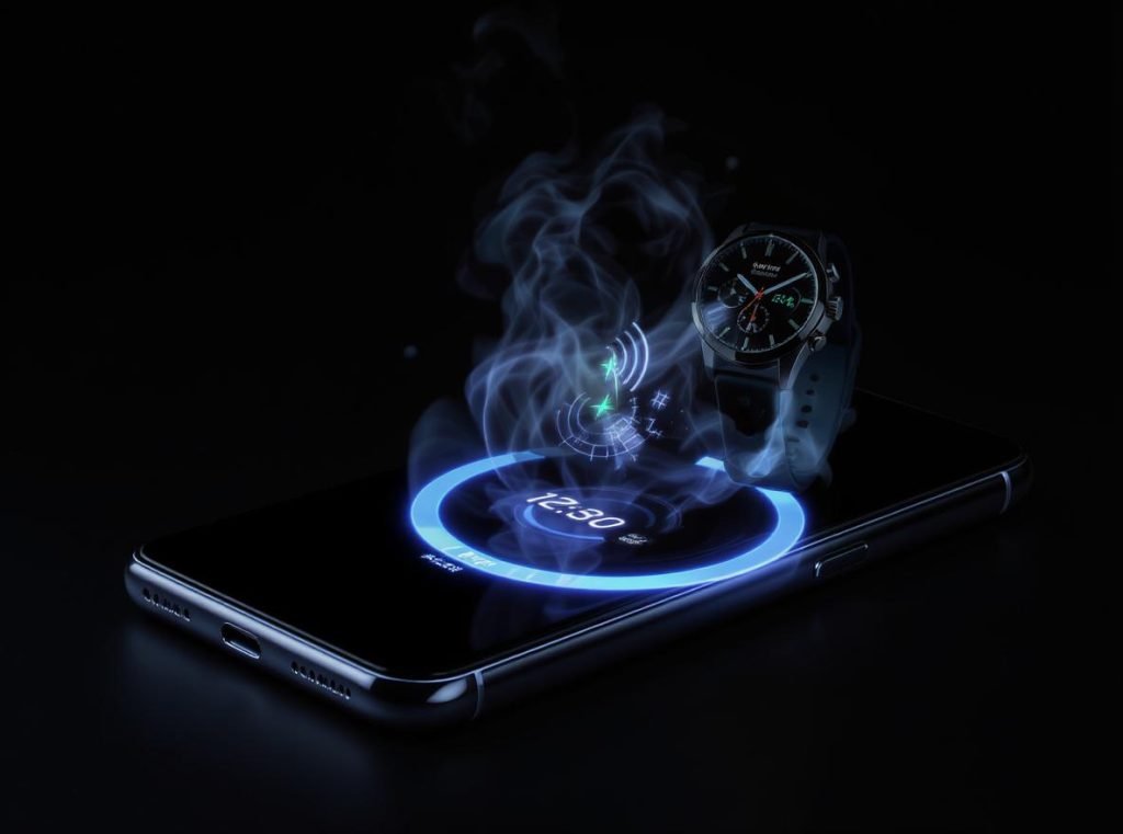 Samsung phone using Wireless PowerShare feature to charge compatible smartwatch