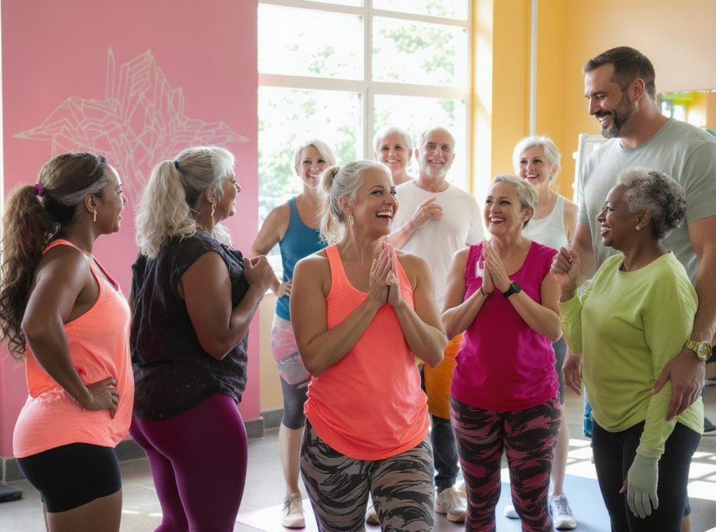 People of different ages and fitness levels exercising together