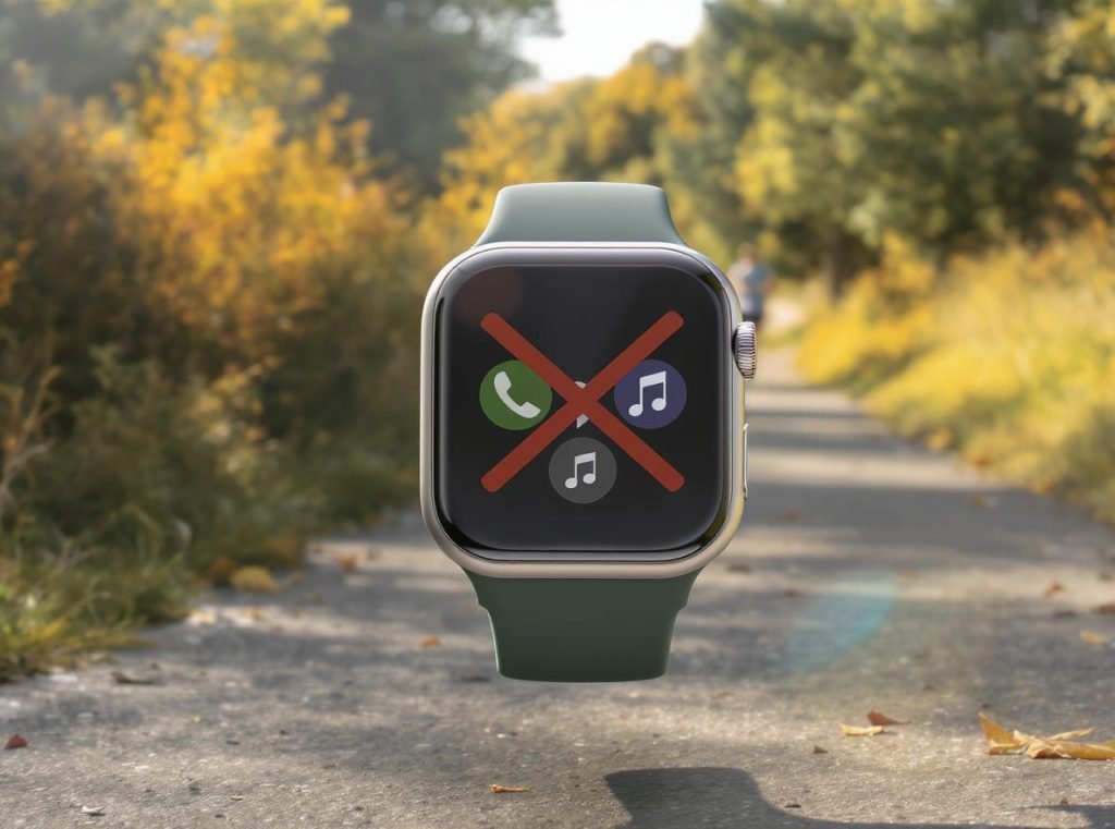 Runner wearing smartwatch showing limited features without cellular plan activation