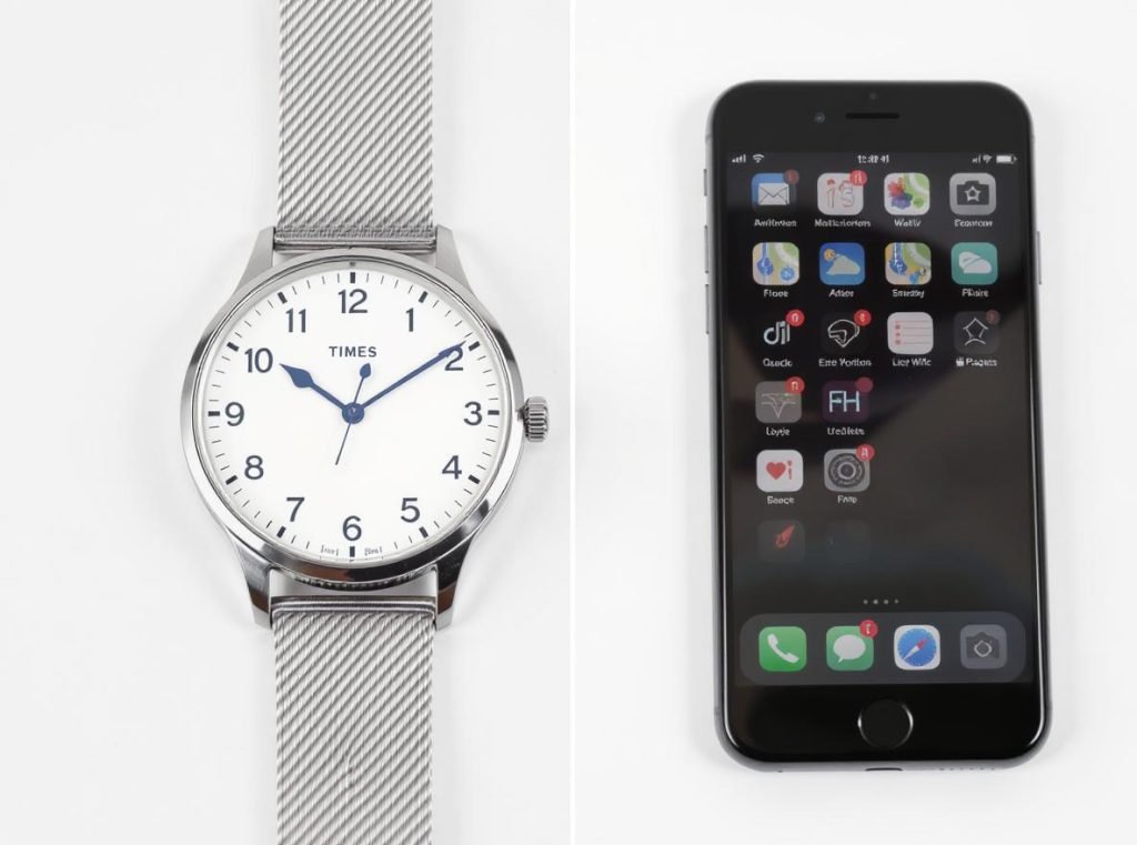 Traditional watch showing limited functionality compared to smartphone features