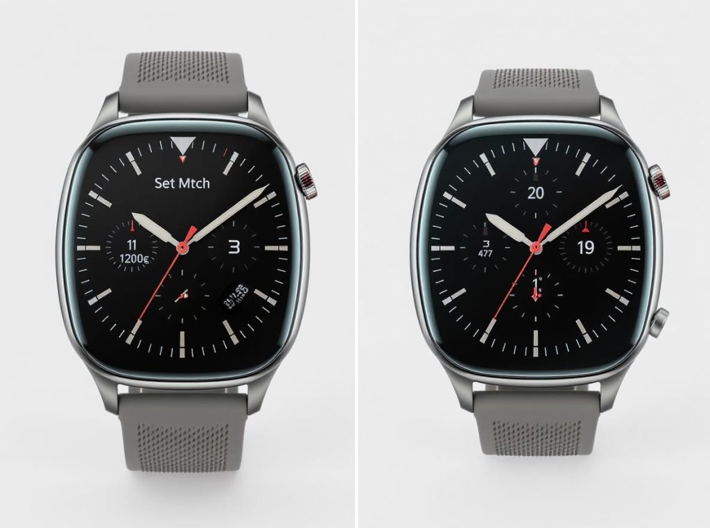 Smartwatch display orientation options for left-handed users showing rotated interface