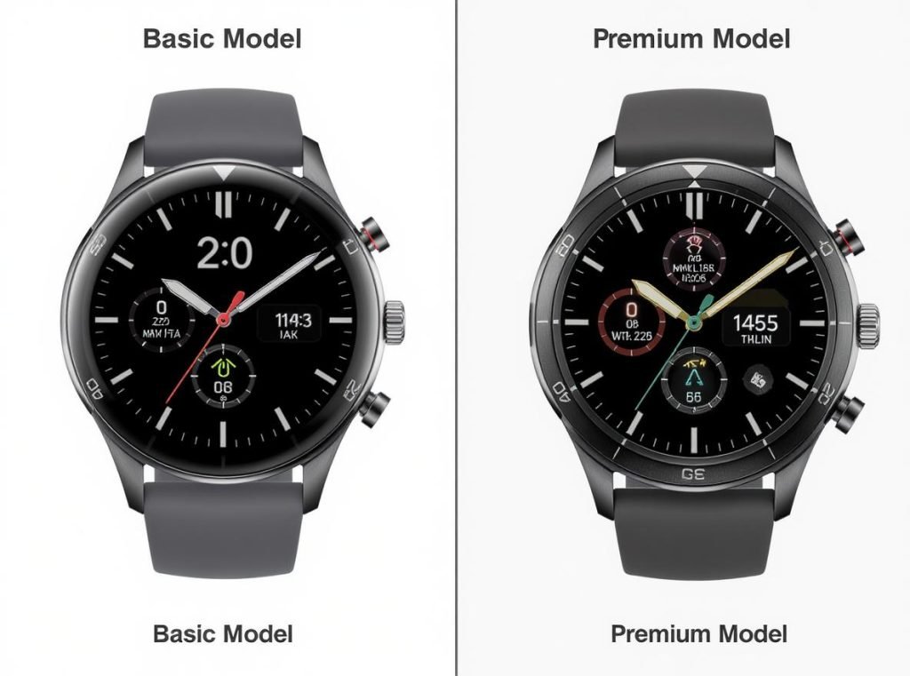 Comparison between basic and advanced smartwatches showing feature differences