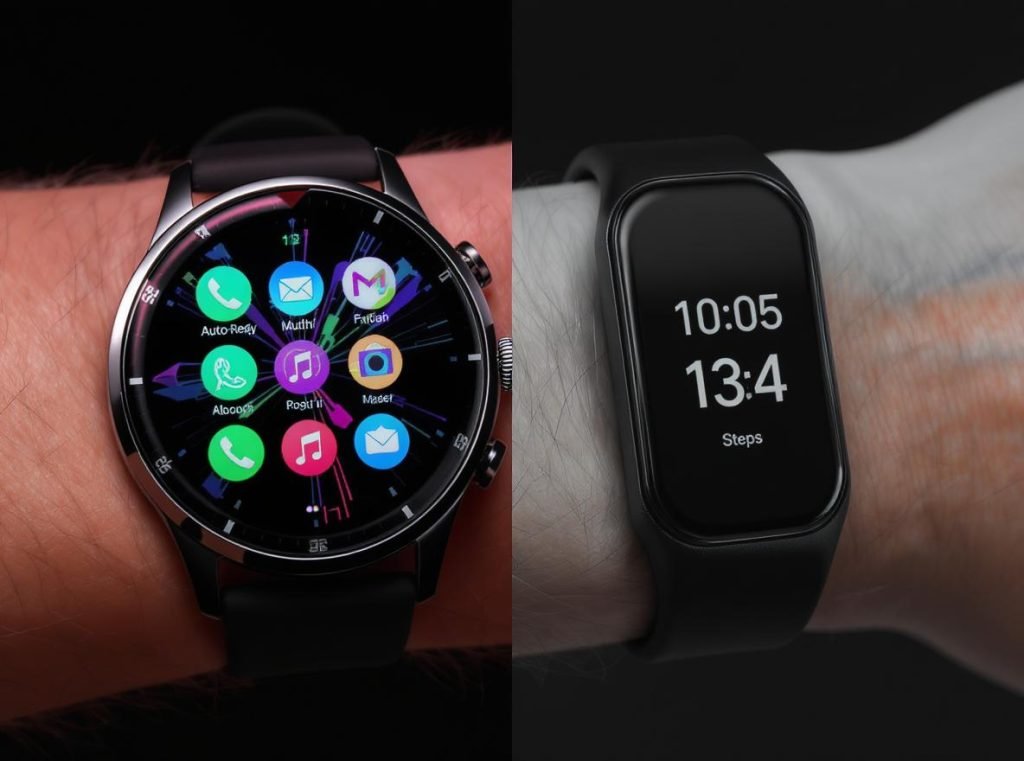 Display quality comparison between smartwatch AMOLED screen and fitness tracker monochrome display