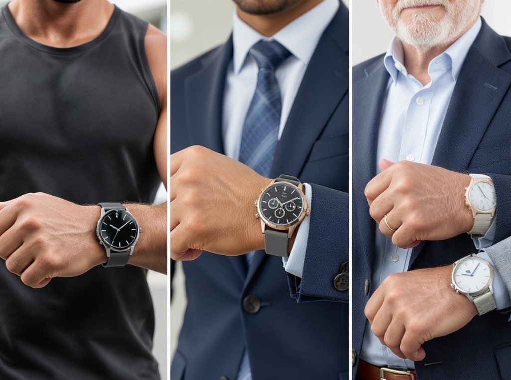 Different consumer segments wearing appropriate watch types for their lifestyles