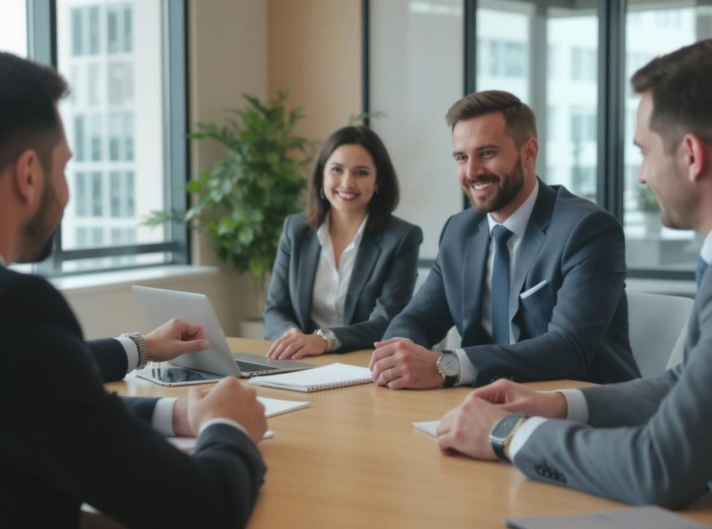 Business professionals using smartwatches for workplace productivity and communication