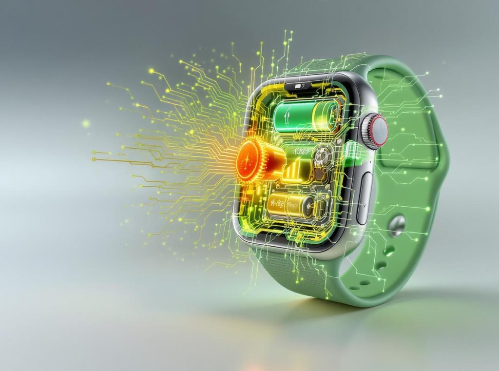 Smartwatch battery life visualization showing charging and power management technology