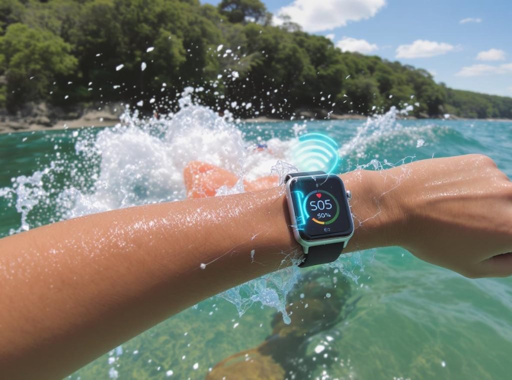 Athlete using cellular smartwatch for emergency connectivity during outdoor activities