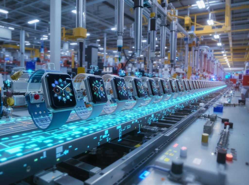 Smartwatch manufacturing facility showing quality control and supplier production capabilities