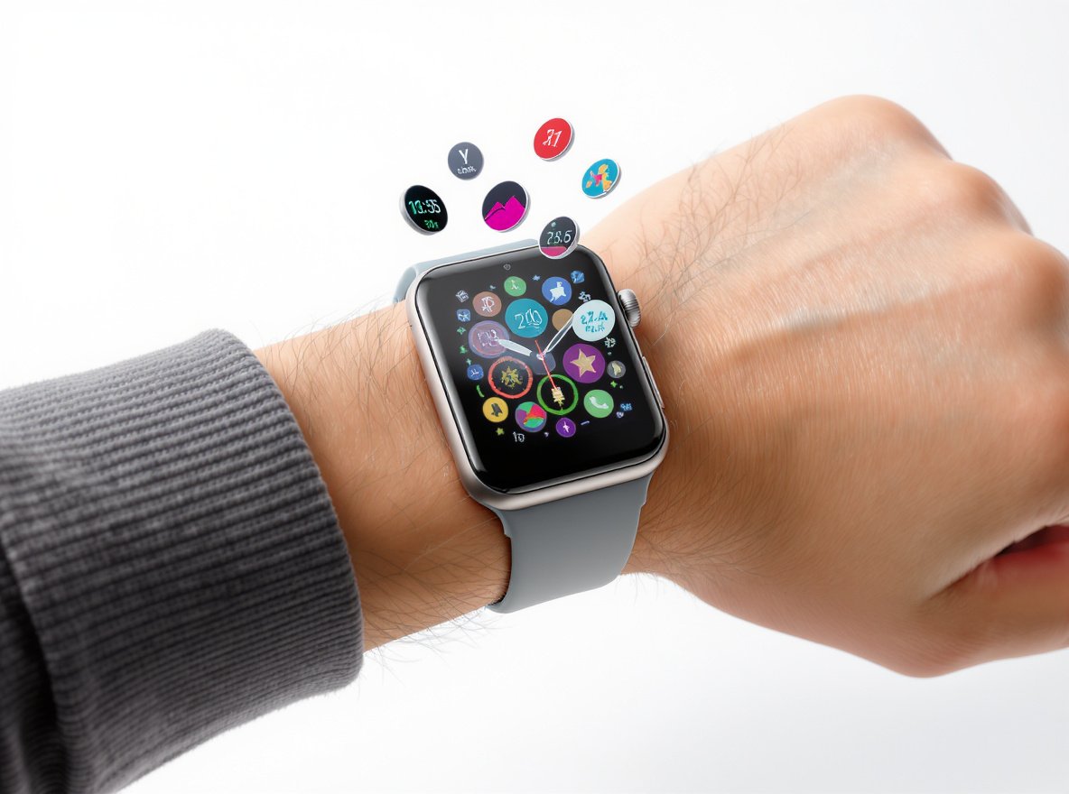 Person changing smartwatch watch face with multiple design options