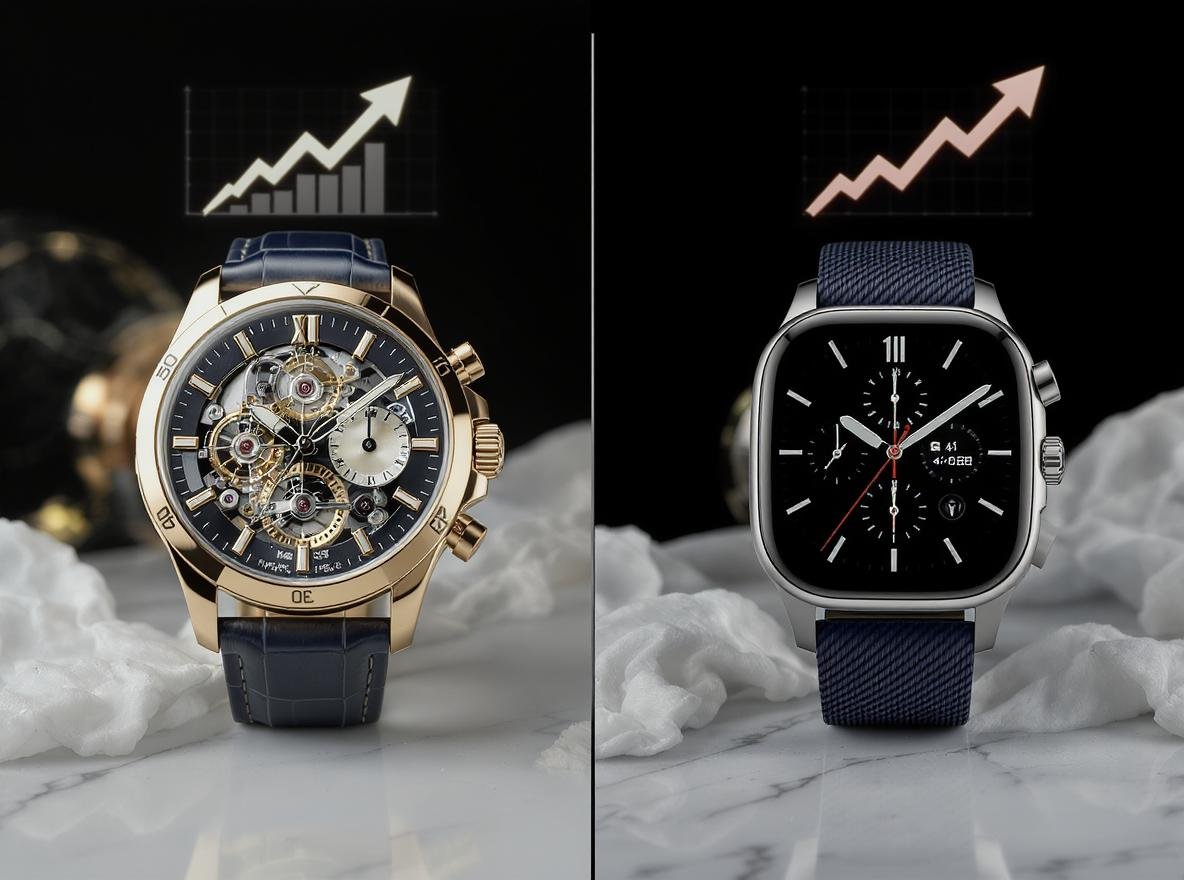 Luxury smartwatch vs traditional watch investment comparison with performance charts