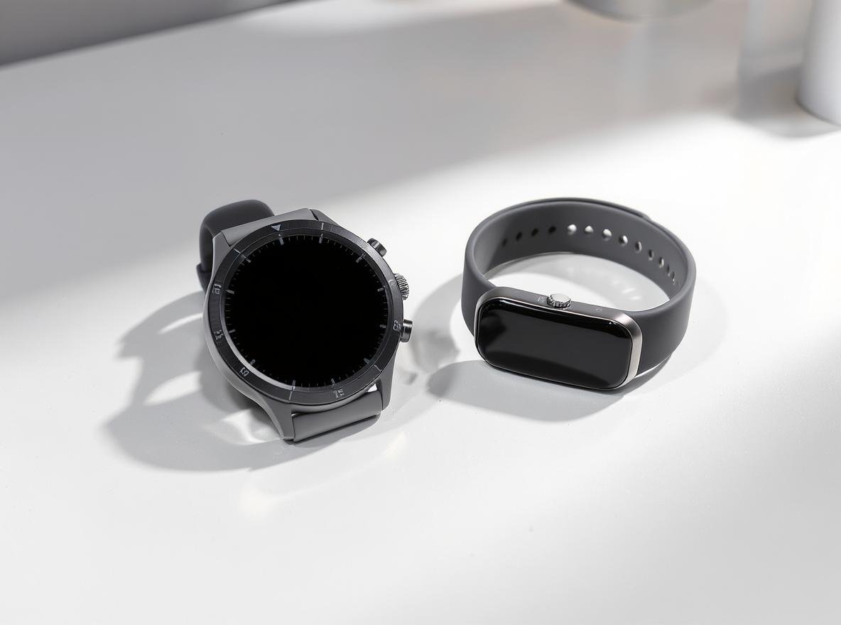 Smartwatch and smart band side by side comparison showing size and design differences