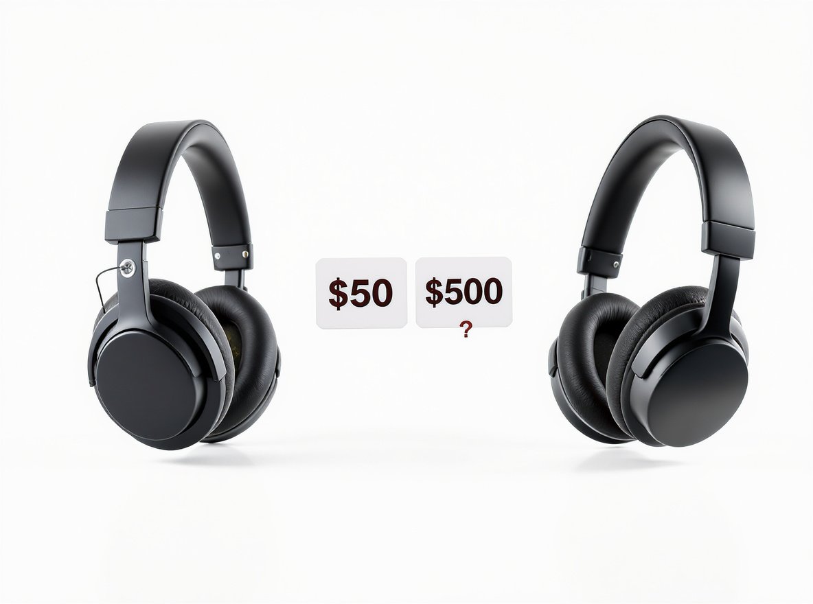 Premium expensive headphones compared to budget headphones showing price difference and quality gap