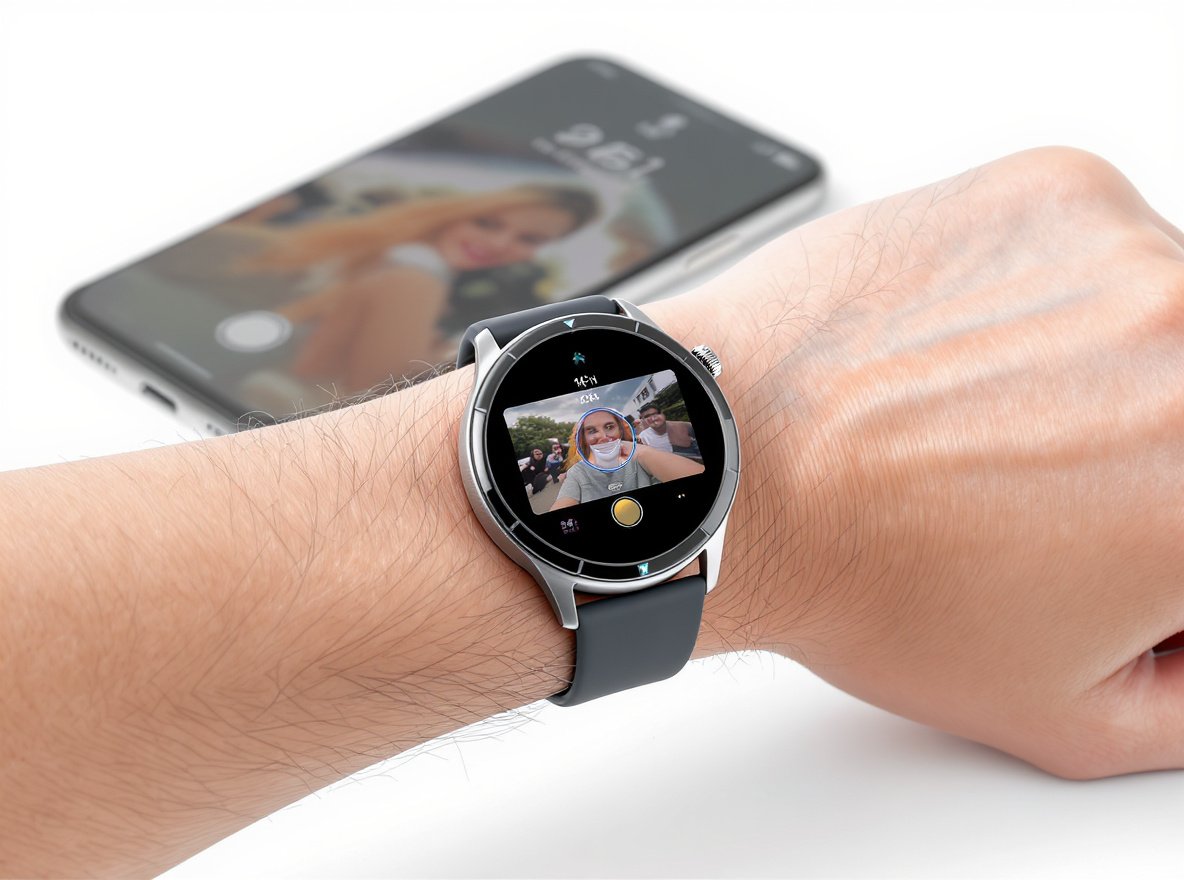 Smartwatch camera functionality demonstration with remote control features