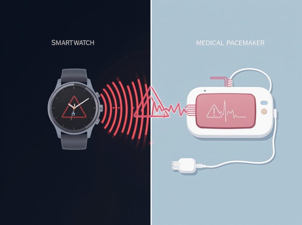 Electromagnetic interference between smartwatch and pacemaker medical device
