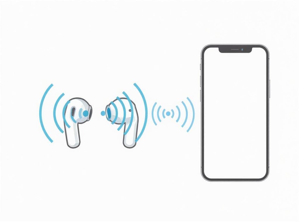 TWS earbuds wireless connection technology diagram showing master-slave configuration