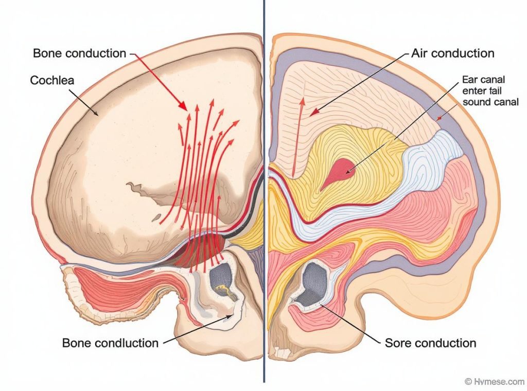 Anatomical comparison of bone conduction vs traditional headphone sound pathways