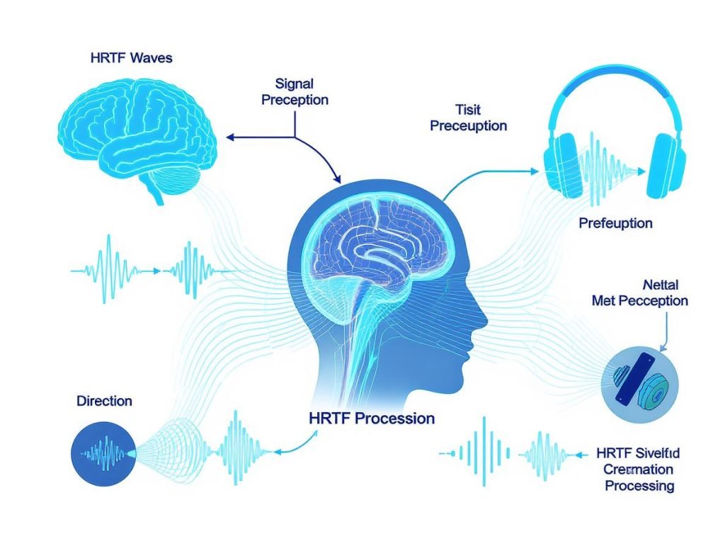 HRTF binaural audio processing diagram showing how Dolby Atmos works in headphones