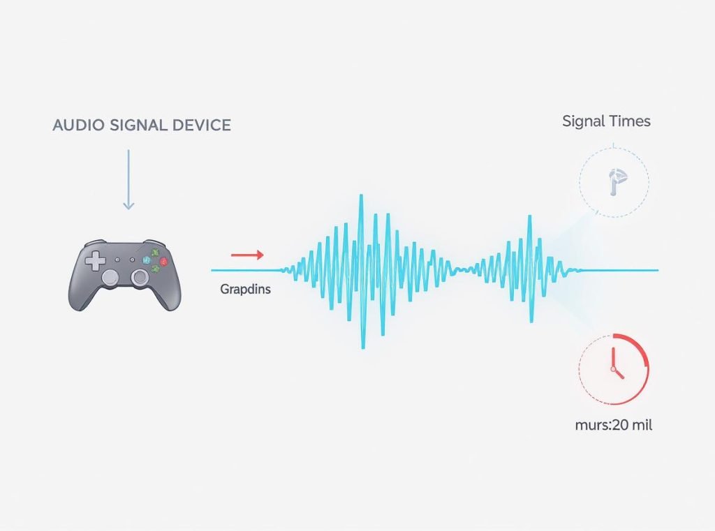 Audio latency signal flow diagram from gaming device to wireless earbuds
