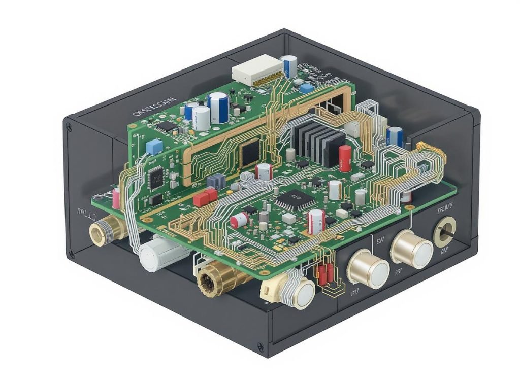 Internal components and circuit diagram of headphone amplifier