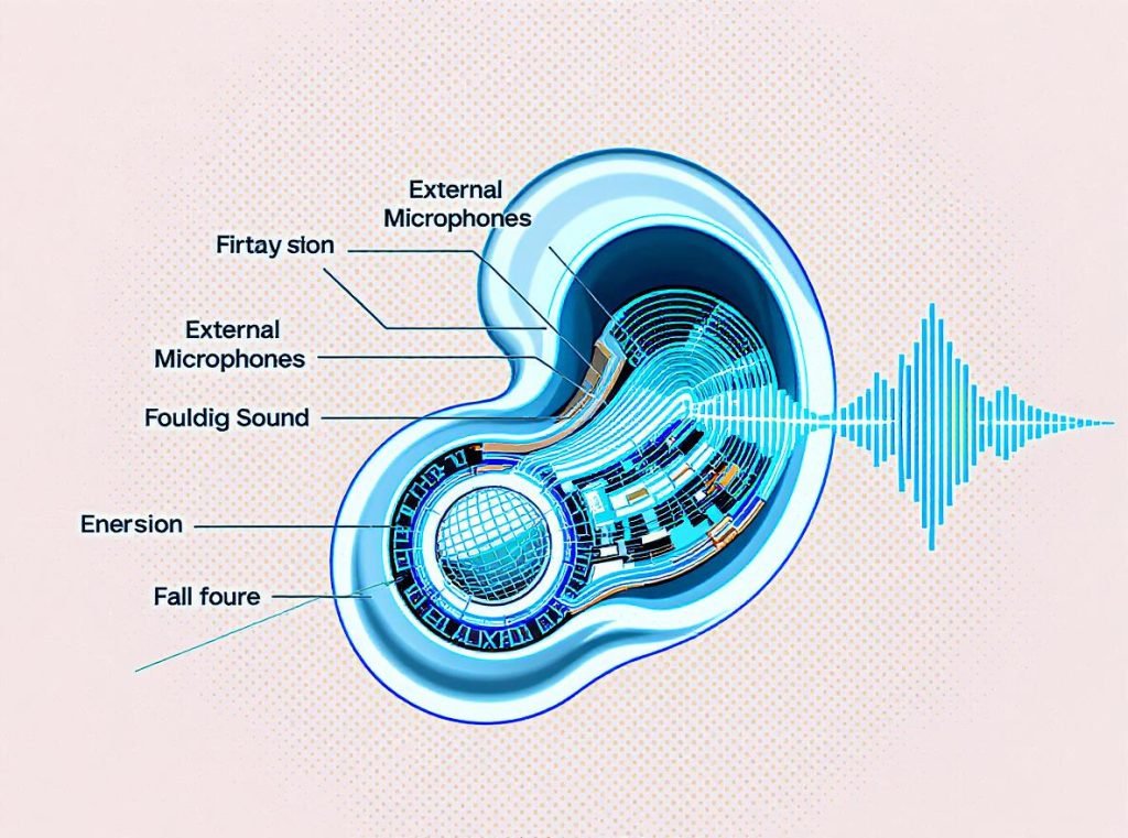 Cross-section diagram showing how transparency mode works in earbuds with external microphones