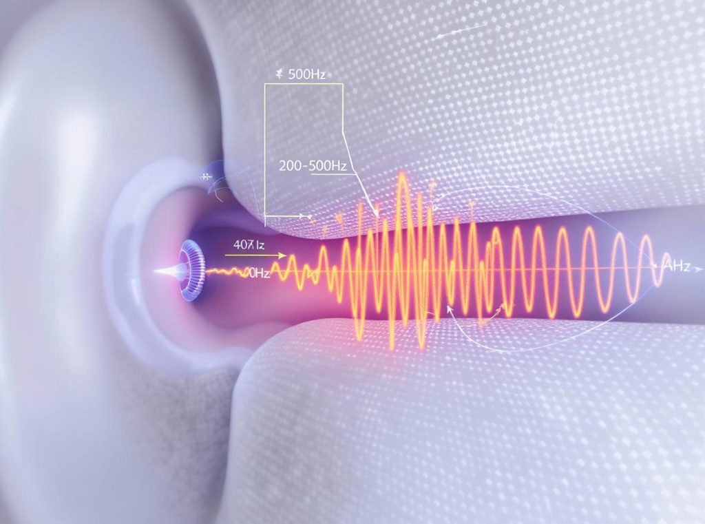 Sound wave visualization showing trapped vibrations in sealed ear canal causing occlusion