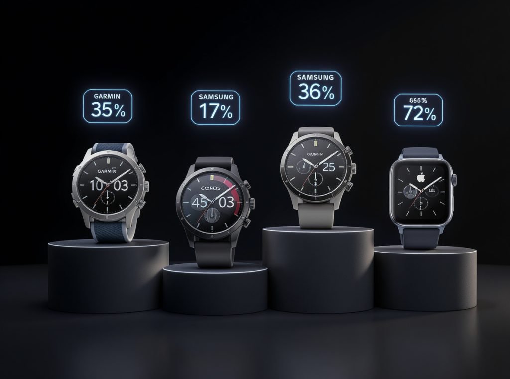 Comparison of top smartwatch brands with battery life indicators