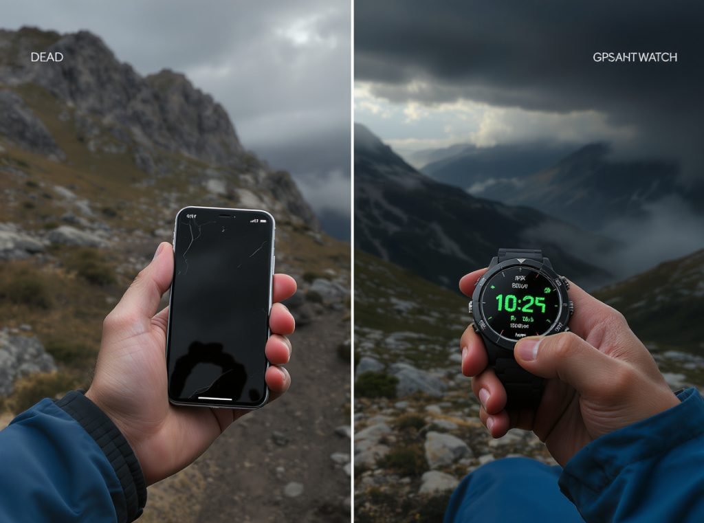 Comparison between smartphone and GPS smartwatch battery life for hiking