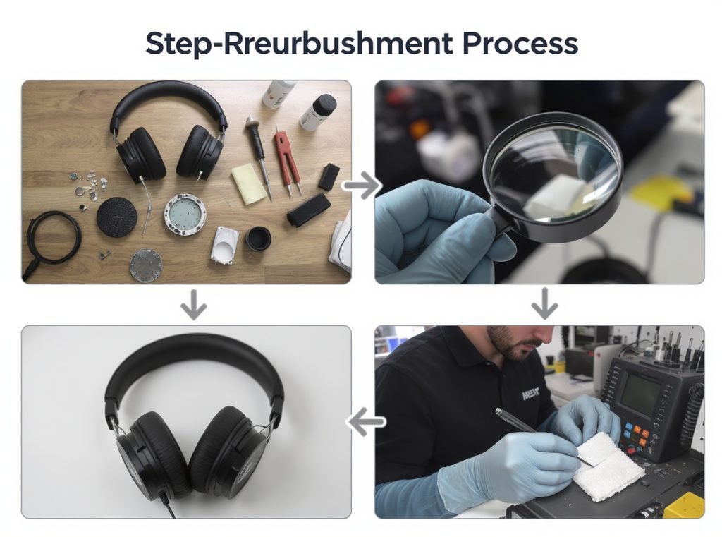 Professional headphone refurbishment process with inspection and testing