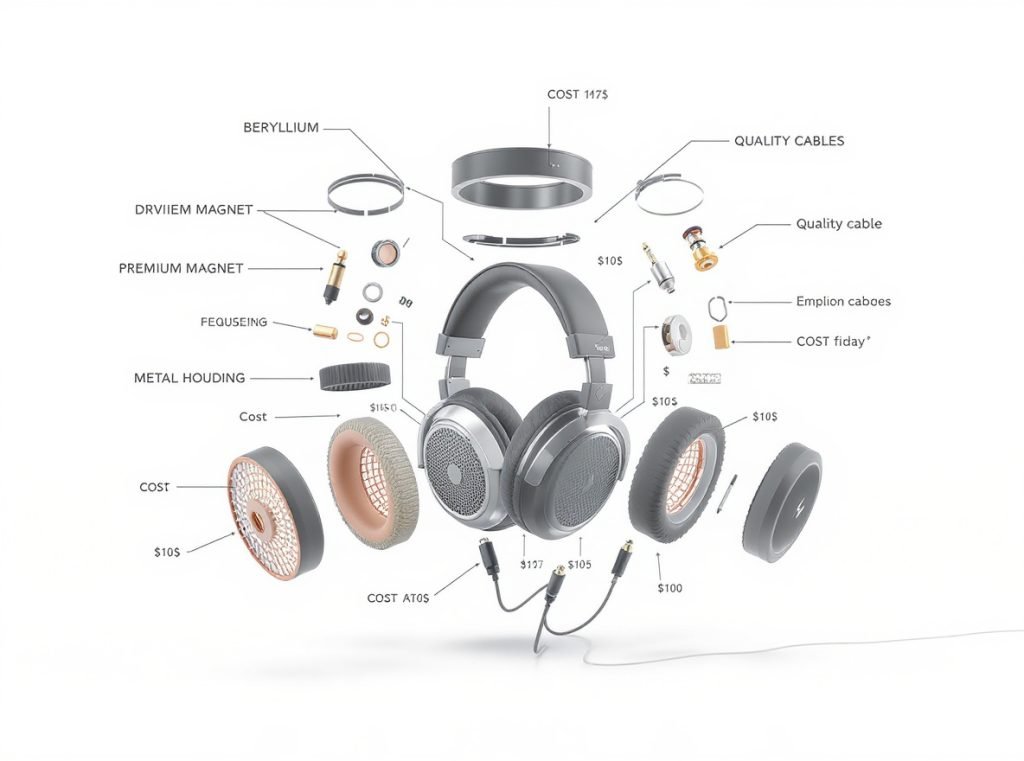 Headphone manufacturing cost breakdown showing expensive components like beryllium drivers and premium materials