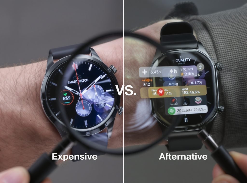 Comparison between premium and lesser-known smartwatch brands showing value proposition
