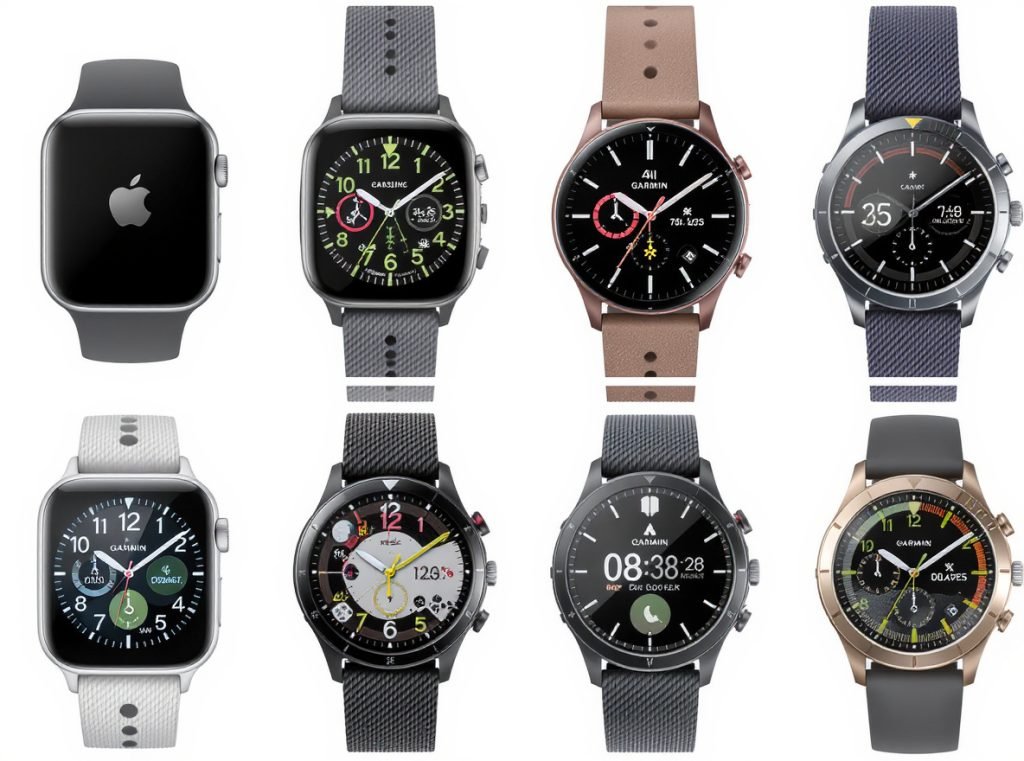 Multiple smartwatch brands showing different customized watch faces comparison