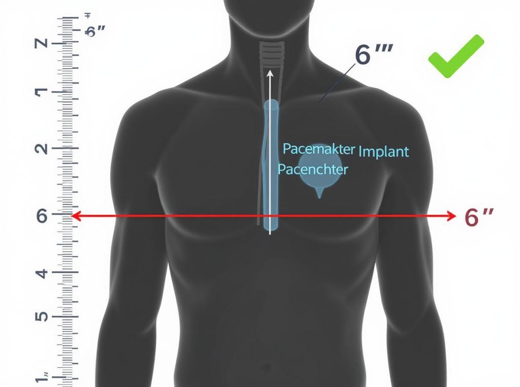 6 inch safety distance between smartwatch and pacemaker implant location
