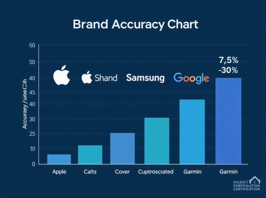Smartwatch brand accuracy comparison showing Apple, Samsung, Google, and Garmin health monitoring precision rates