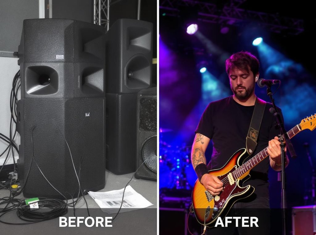 Comparison between traditional stage monitors and modern in-ear monitor setup