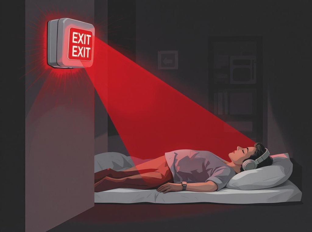 Sleep headphone safety risks - emergency response and safety hazards illustration