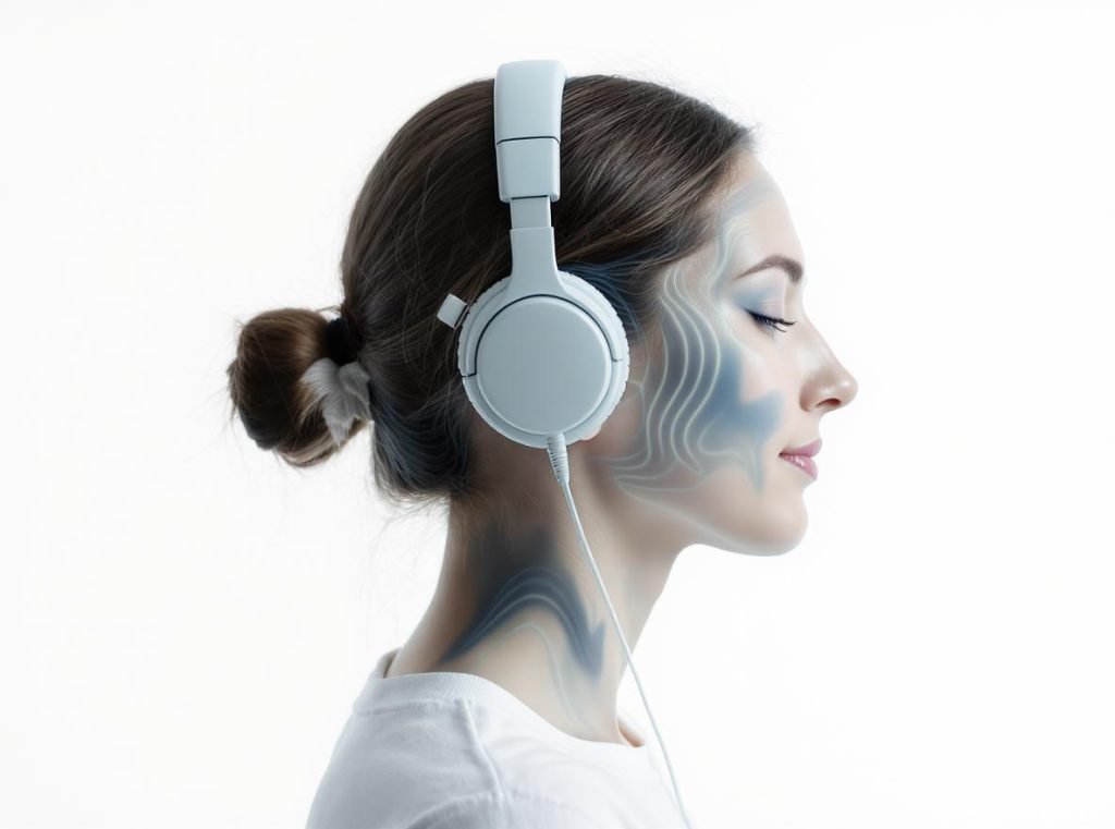 Side profile showing ear pressure sensations from noise-cancelling headphones are harmless and temporary