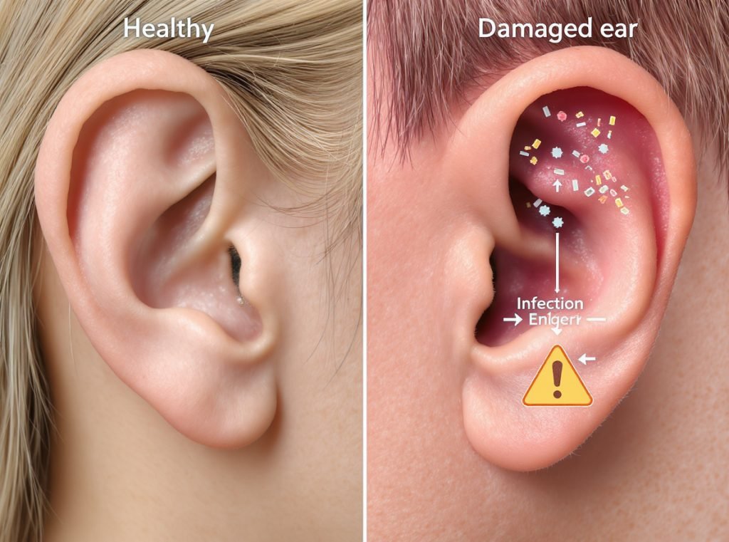 Comparison of healthy ear versus ear damaged by excessive earbud use