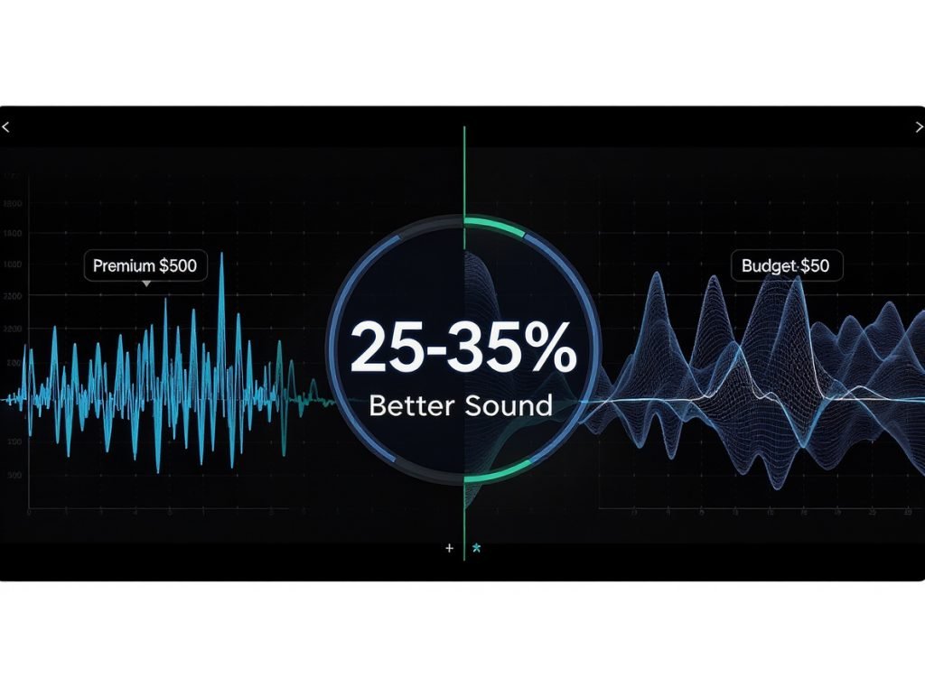 Sound quality comparison showing frequency response difference between expensive and budget headphones