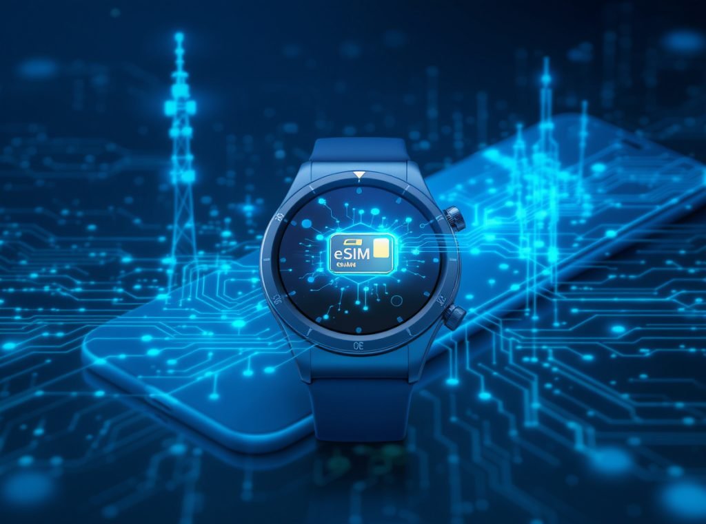 Cellular smartwatch with eSIM technology connecting to mobile networks independently