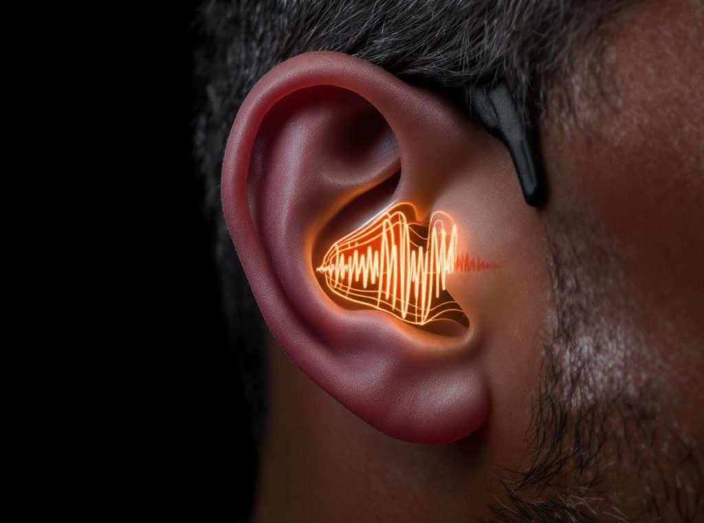 Custom in-ear monitor providing hearing protection for professional musicians