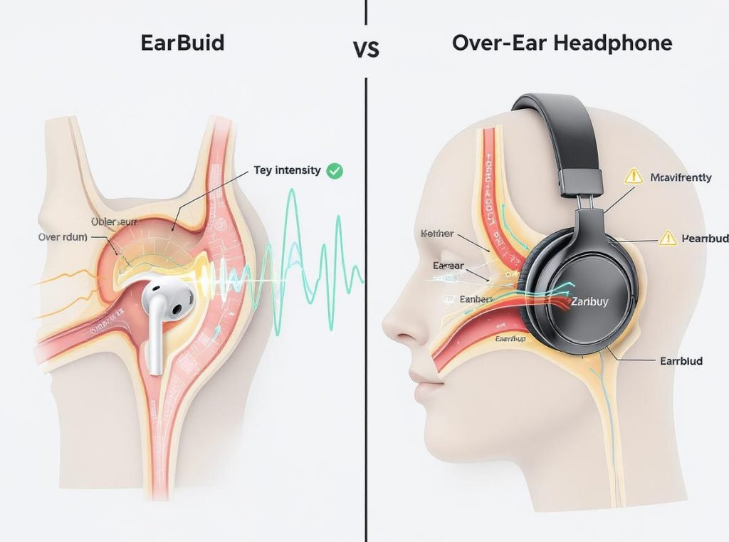 Medical diagram showing how loud sounds damage inner ear hair cells and cause hearing loss