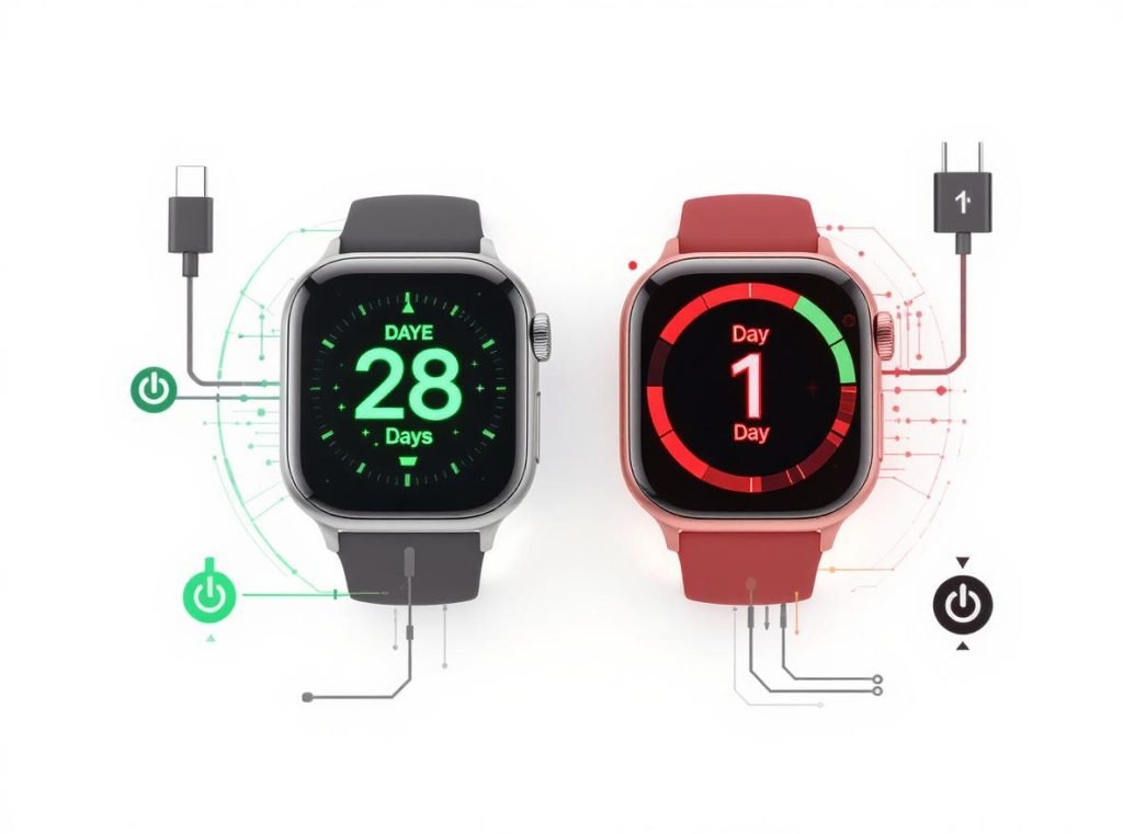 Garmin vs Apple Watch battery life comparison chart infographic