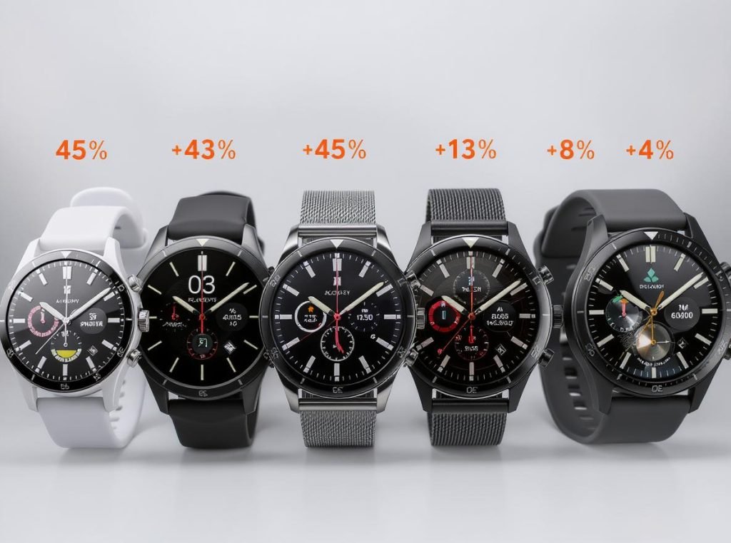 Comparison of smartwatch brands showing step tracking accuracy rates