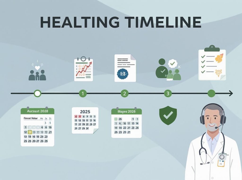 Timeline showing long-term safety of noise-cancelling headphones with health checkmarks over years