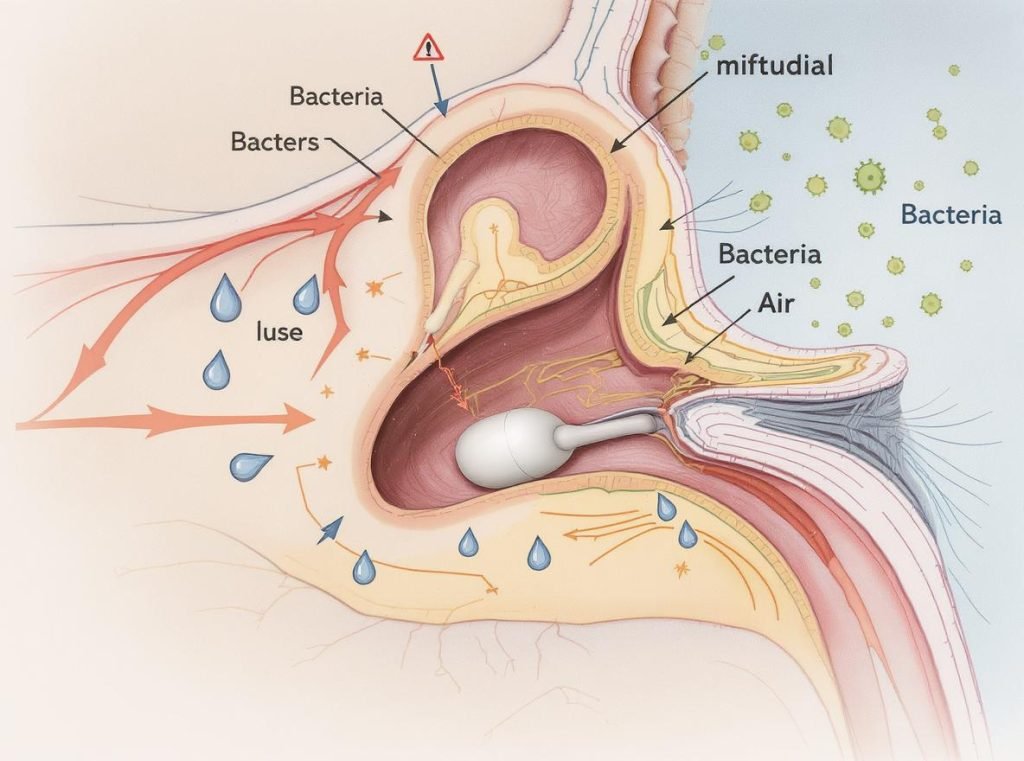 Diagram showing how earbuds create warm, moist environment perfect for bacterial growth