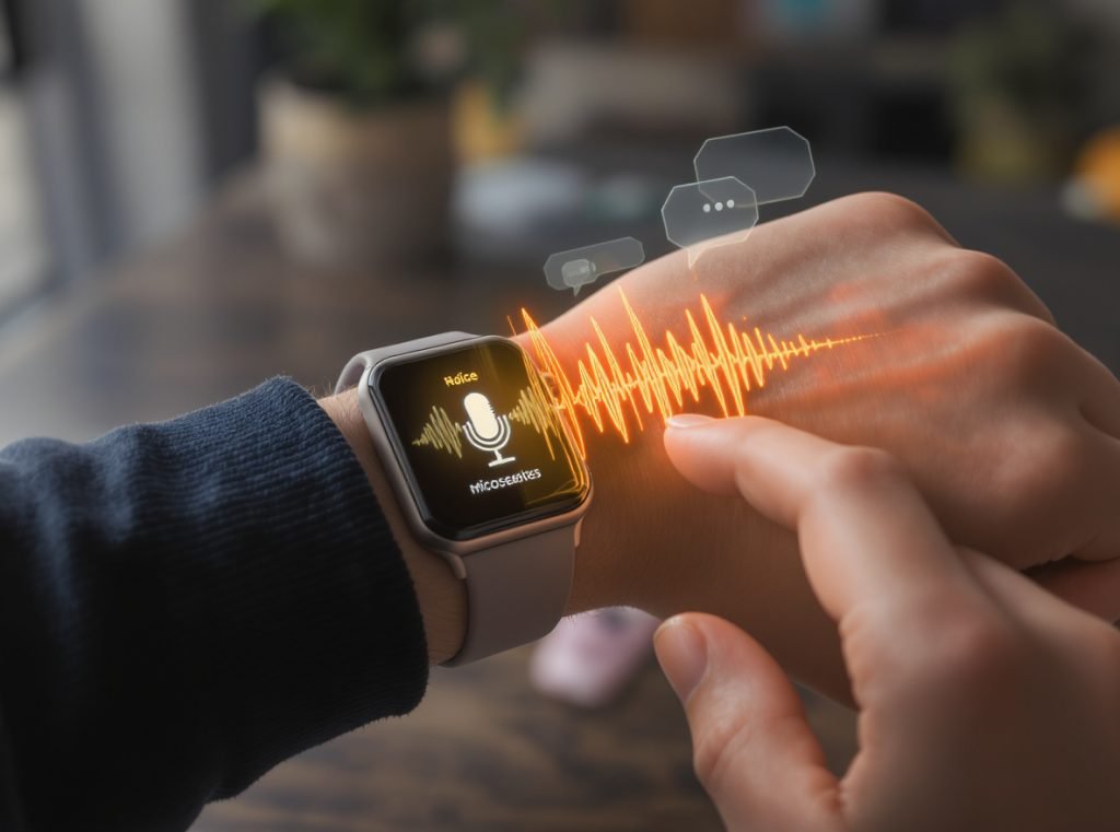 User replying to WhatsApp messages using voice commands on smartwatch