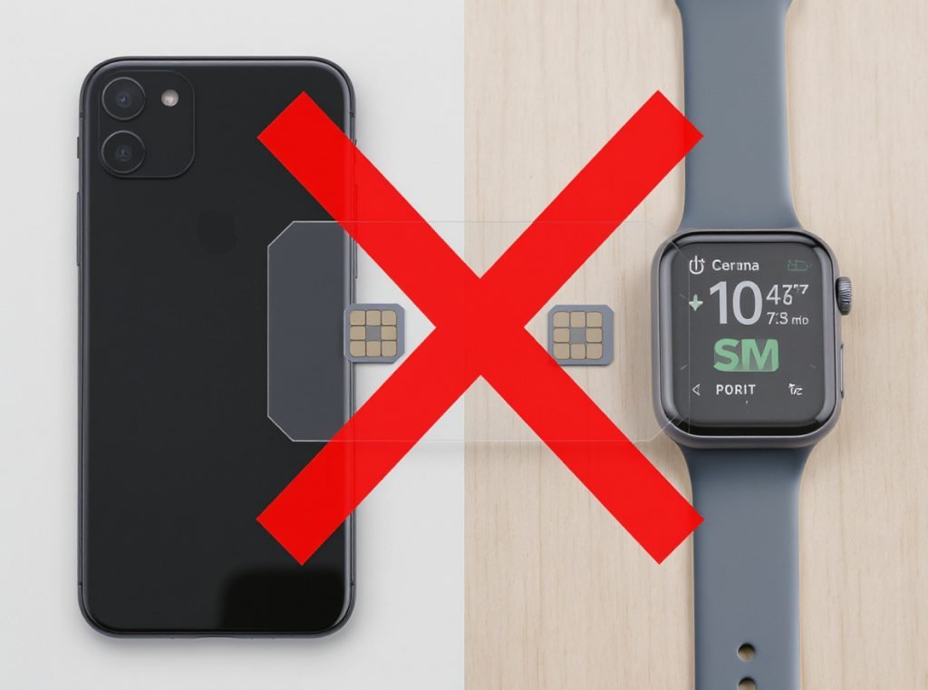 Phone and smartwatch SIM card compatibility comparison showing size differences
