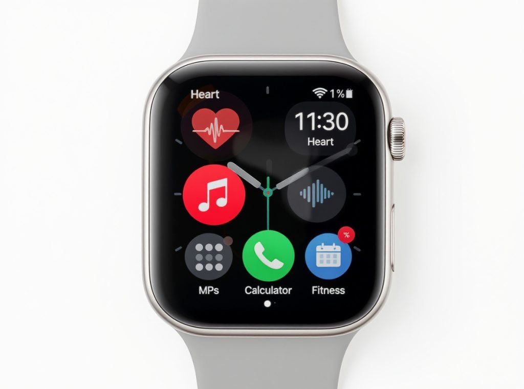 Smartwatch displaying offline features including fitness tracking and productivity apps